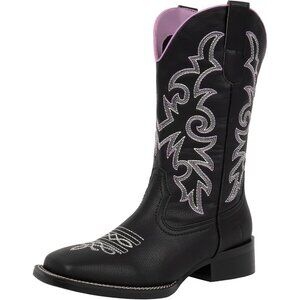 J's.o.l.e Women Black Cowboy Boot Square Toe Western Cowgirl Fashion Botte